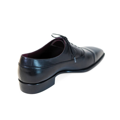 MANGO MOJITO black leather Balmoral Oxford dress shoe with soft chisel toe and elegant side profile view